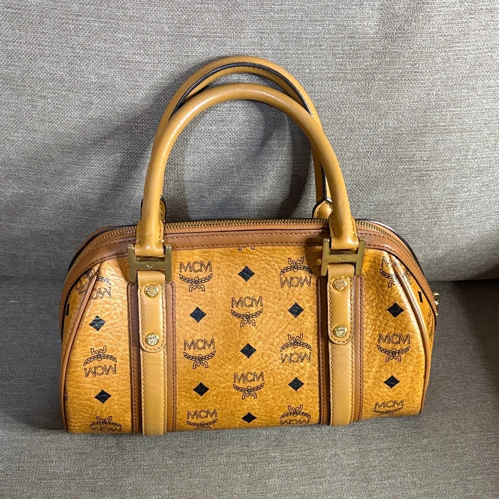 MCM Cognac Visetos Boston/Satchel Bag with Charms